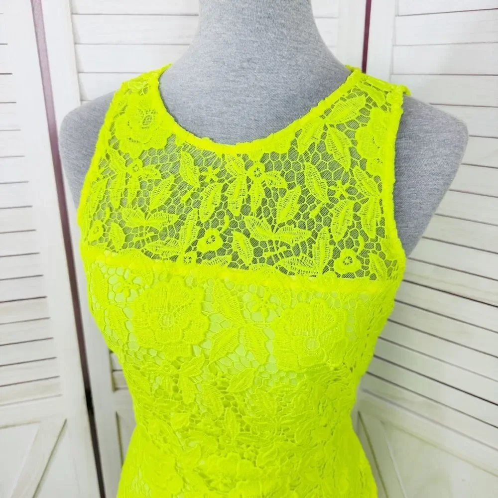 J. Crew Collection Neon‎ Lace Sleeveless Sheath Dress Yellow 4